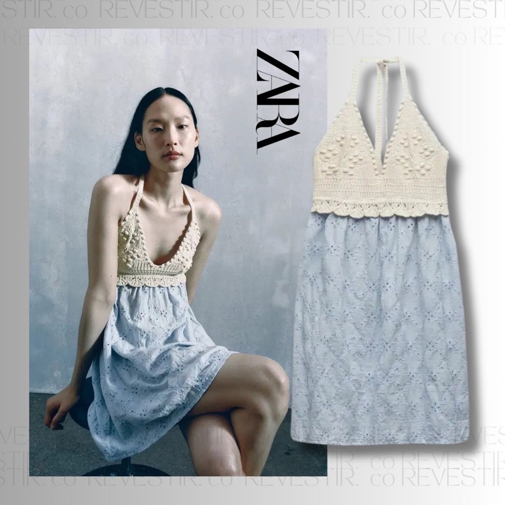 limited edition blue and white Zara halter crochet dress |
size medium